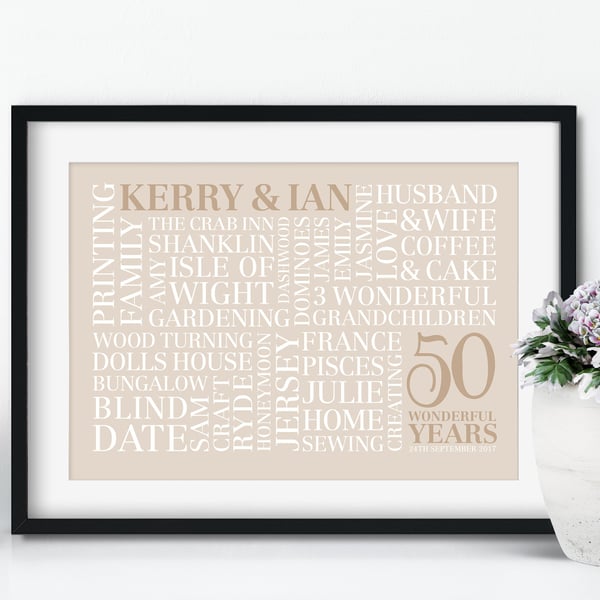 Personalised  Golden Anniversary Word Art - 50 years - AN502