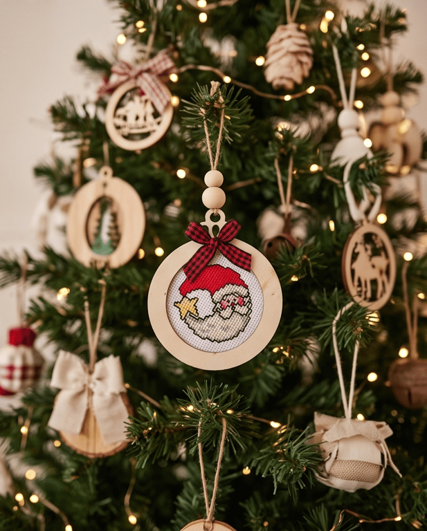 Finished Cross Stitch Bauble: Handmade Christmas Ornament for Tree Decor