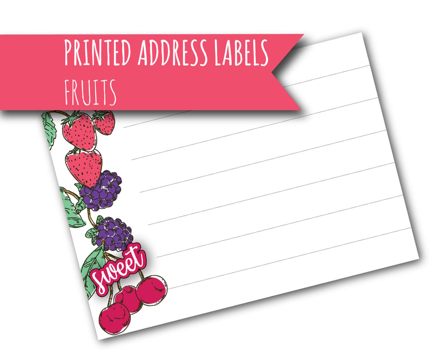 Printed self-adhesive address labels with colourful fruits, letter writing