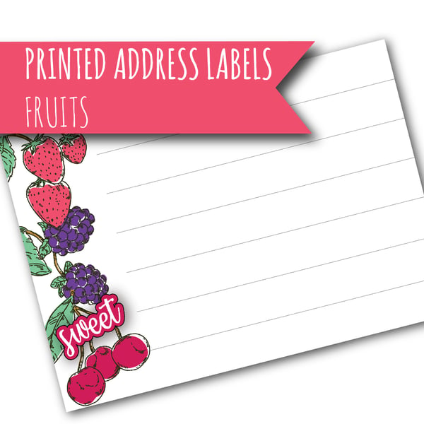 Printed self-adhesive address labels with colourful fruits, letter writing