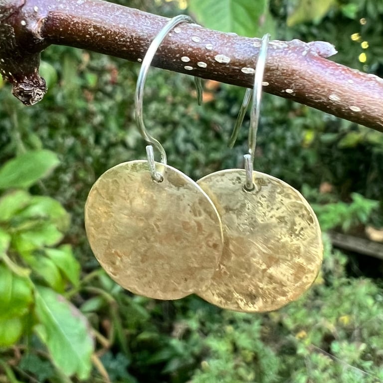  Hammered Brass Circle Dangle Earrings 