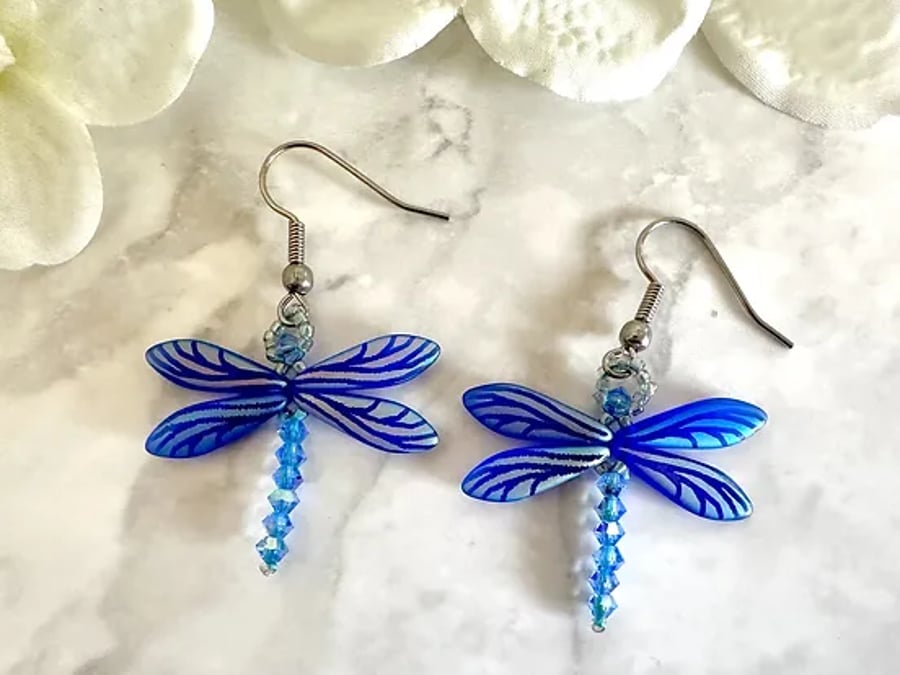 Dragonfly Earrings - Matt Sapphire