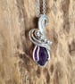 Natural Purple Raw Amethyst & 925 Silver Necklace Pendant Gift Crystal Jewellery