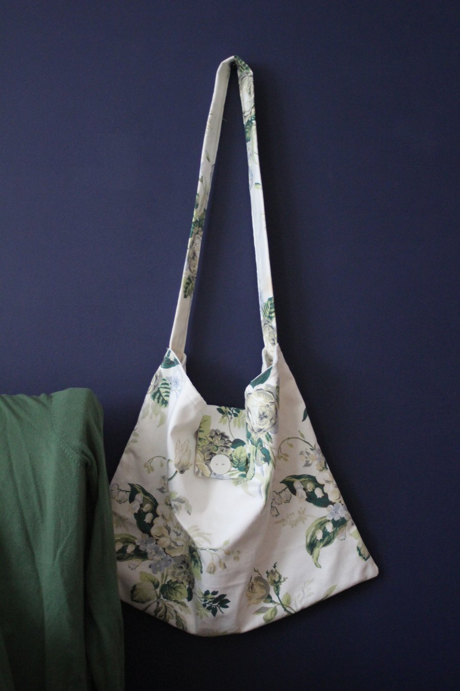 Cross-body messenger style bag made from vintage Laura Ashley Winter Lily fabric