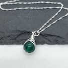 Green Onyx Silver Necklace - Recycled Sterling Silver Gemstone Pendant