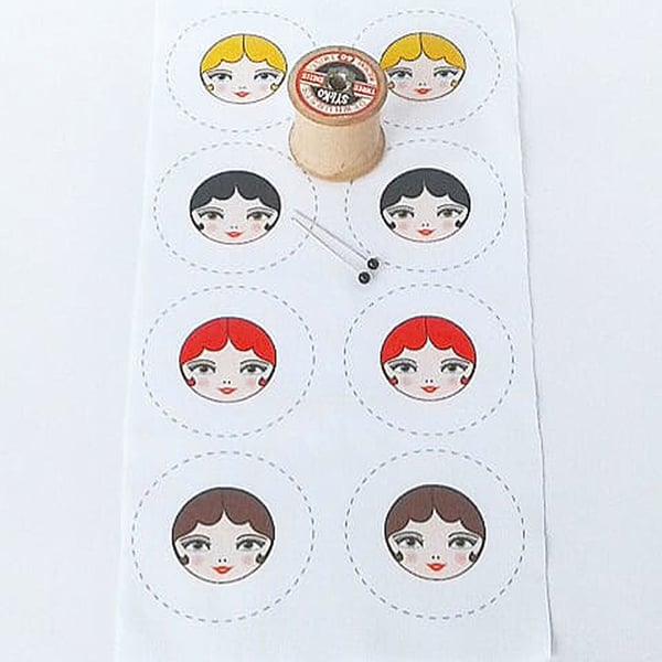 Mini Doll Faces Fabric For Covered Button Making (Set of 8)