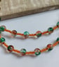 Green, Orange and Pink Crackle Glass Bead Single Strand Necklace - Image 4