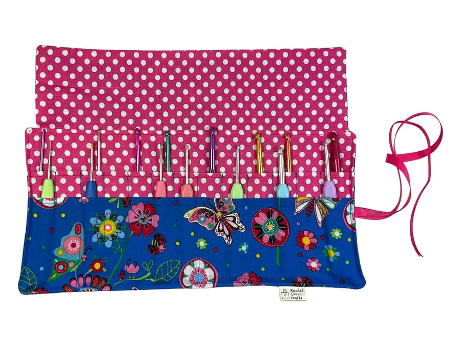 Crochet hook case with butterflies Ergonomic hook organiser, roll up case