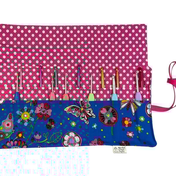 Crochet hook case with butterflies Ergonomic hook organiser, roll up case