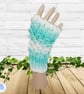 Crochet gloves. Turquoise and white dragon scale gloves. Fingerless gloves. - Image 9