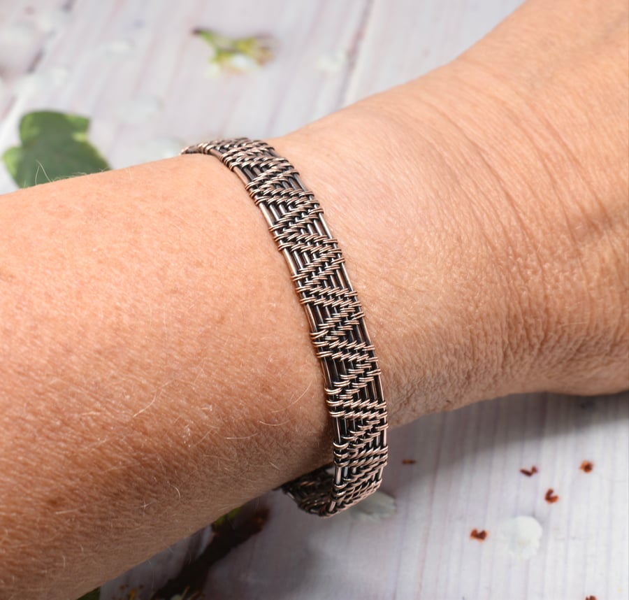 Wire Woven Copper Cuff Style Unisex Bracelet