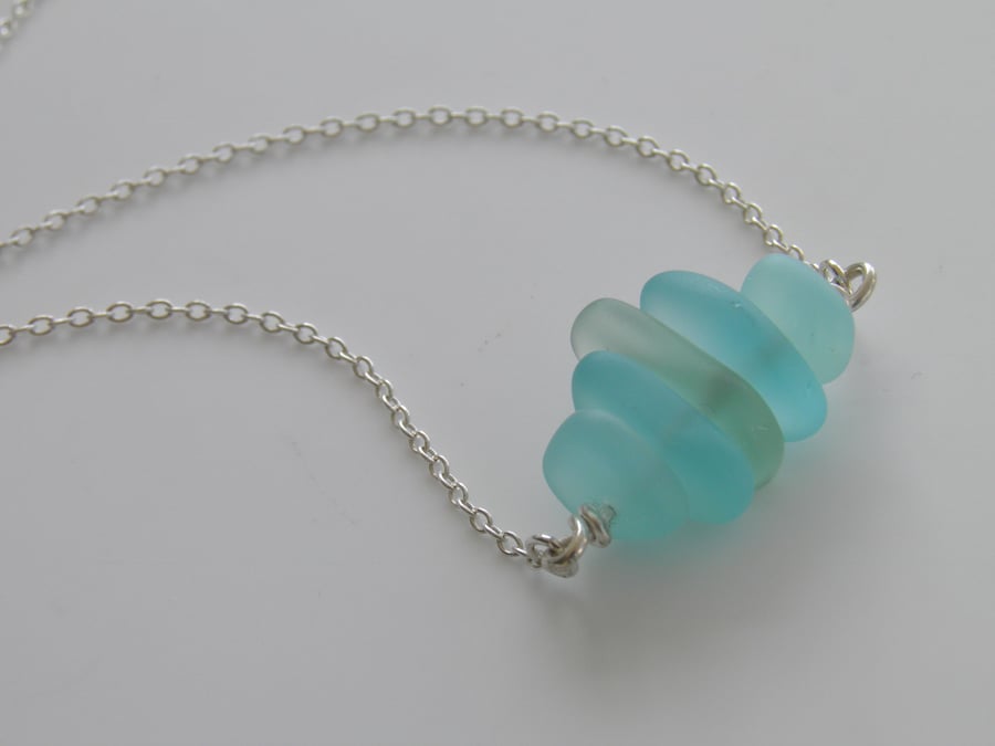 Sea Glass Necklace Aqua Blue
