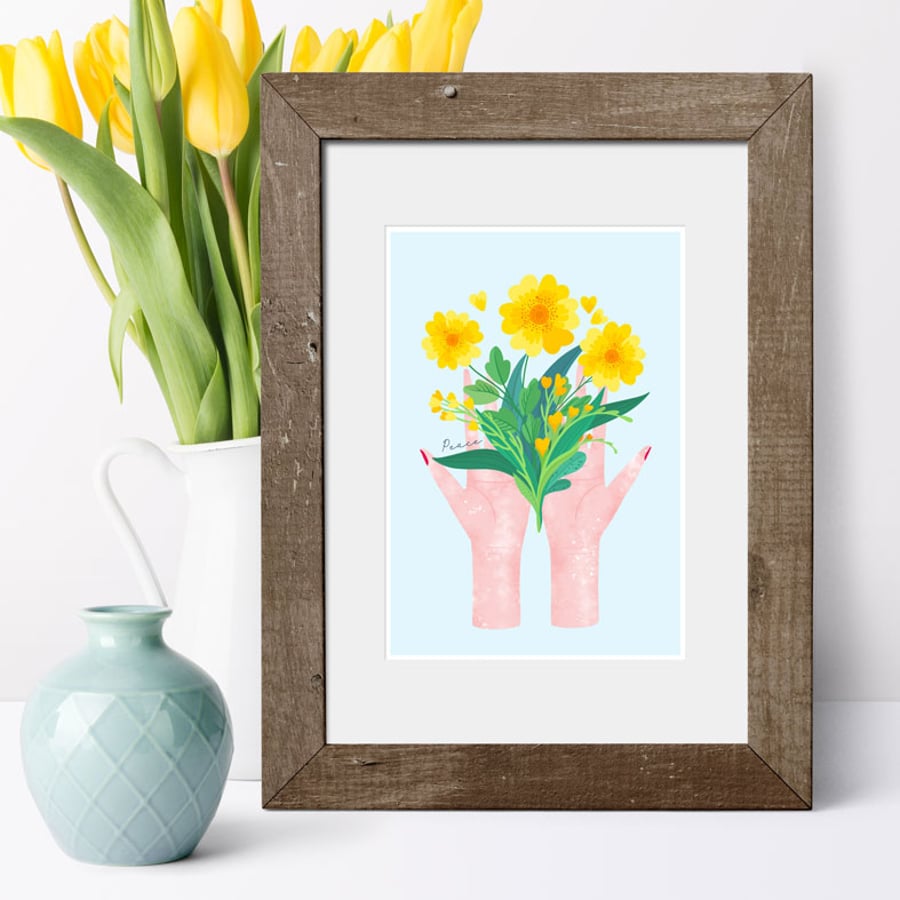 Floral Peace Print Pale Blue