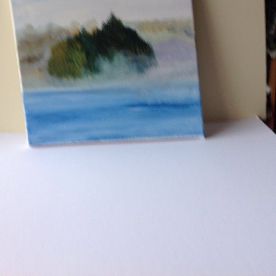 Acrylic painting island in the mist