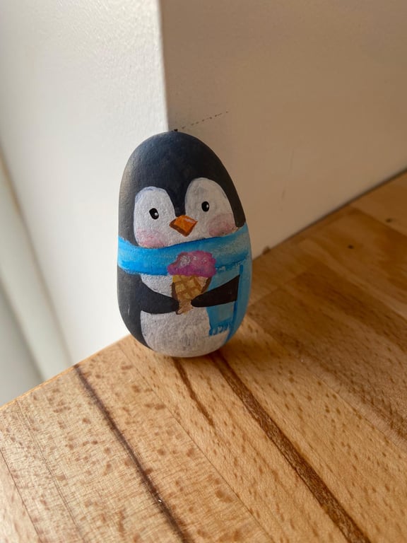 Hand-Painted Penguin Pebble – Cute Seaside Stone Art