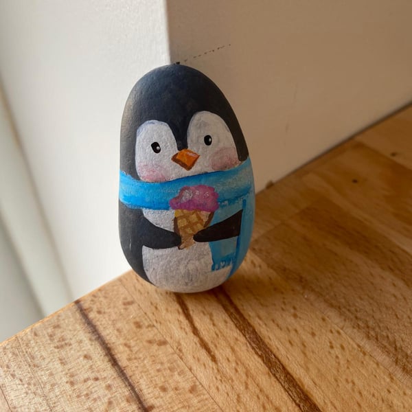 Hand-Painted Penguin Pebble – Cute Seaside Stone Art