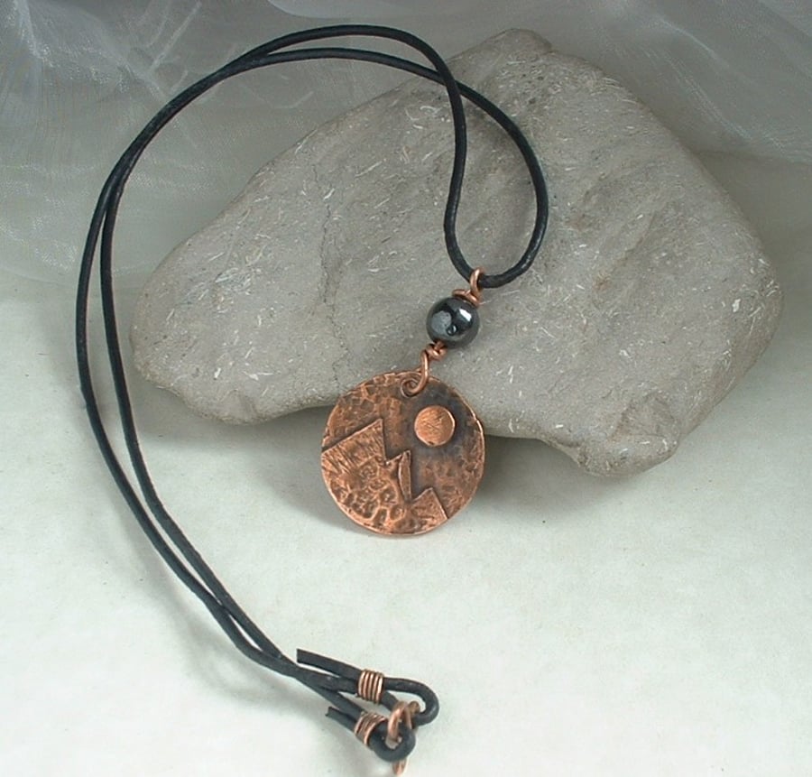 Moonlit Mountains Rustic Copper Pendant