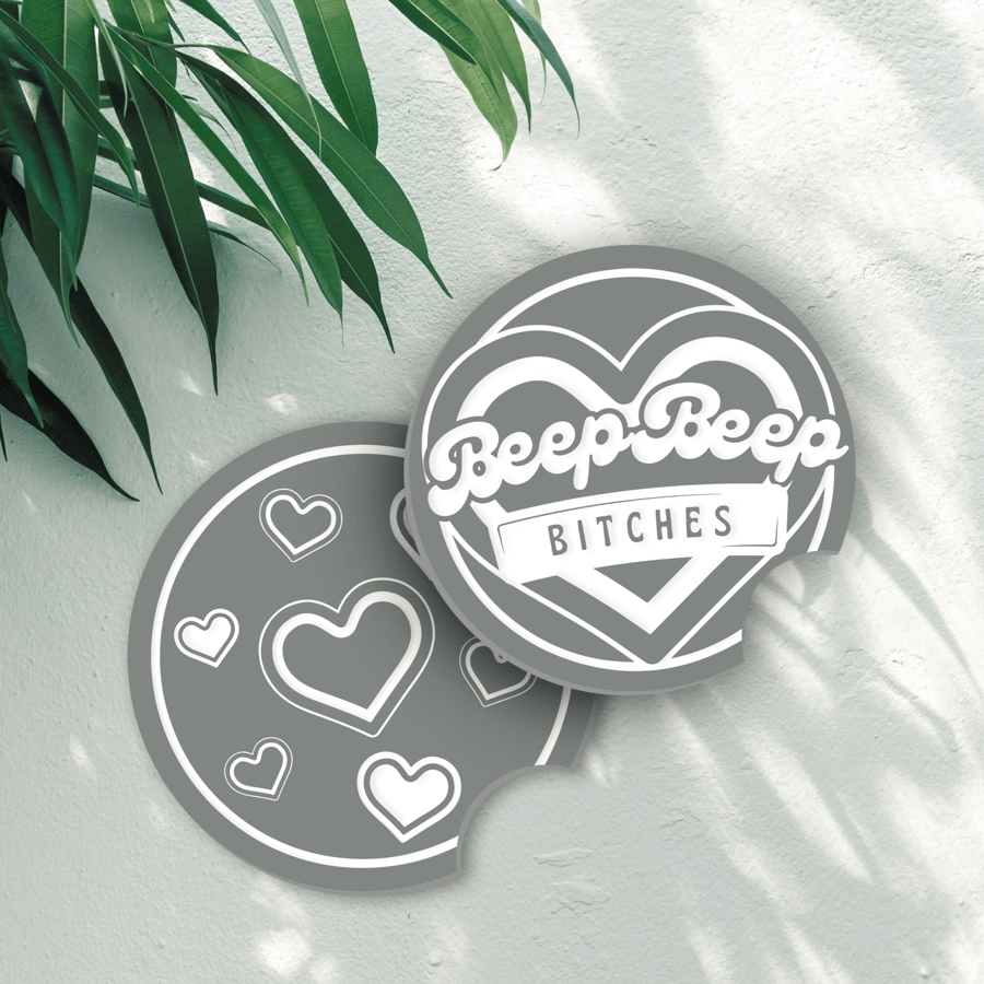 Beep Beep Car Coaster Set: Cup Holder Drinks Mat, Girly Car Accessory, Car Lover