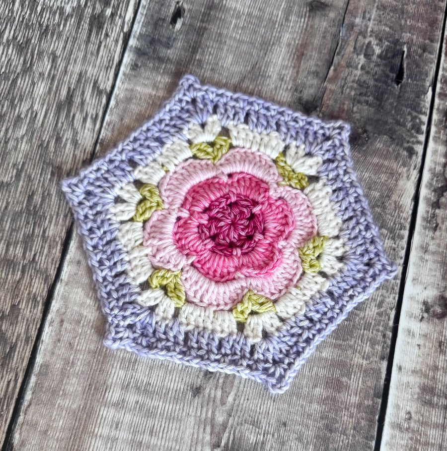 Vintage style hexagon hand crocheted coaster doily