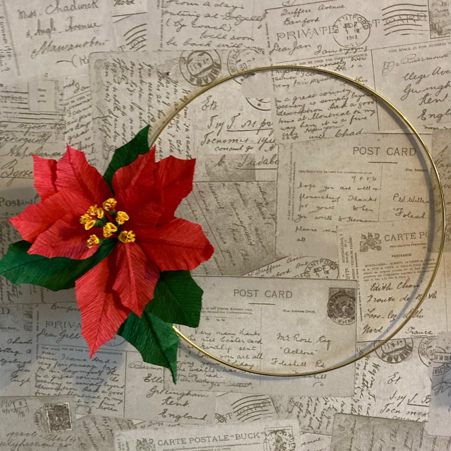 Red paper poinsettia minimalist hoop