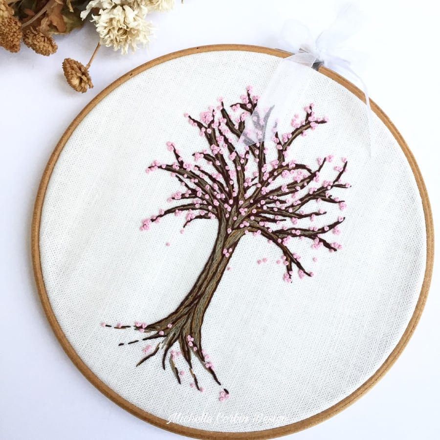 Cherry Blossom Tree Hand Embroidery Hoop Art