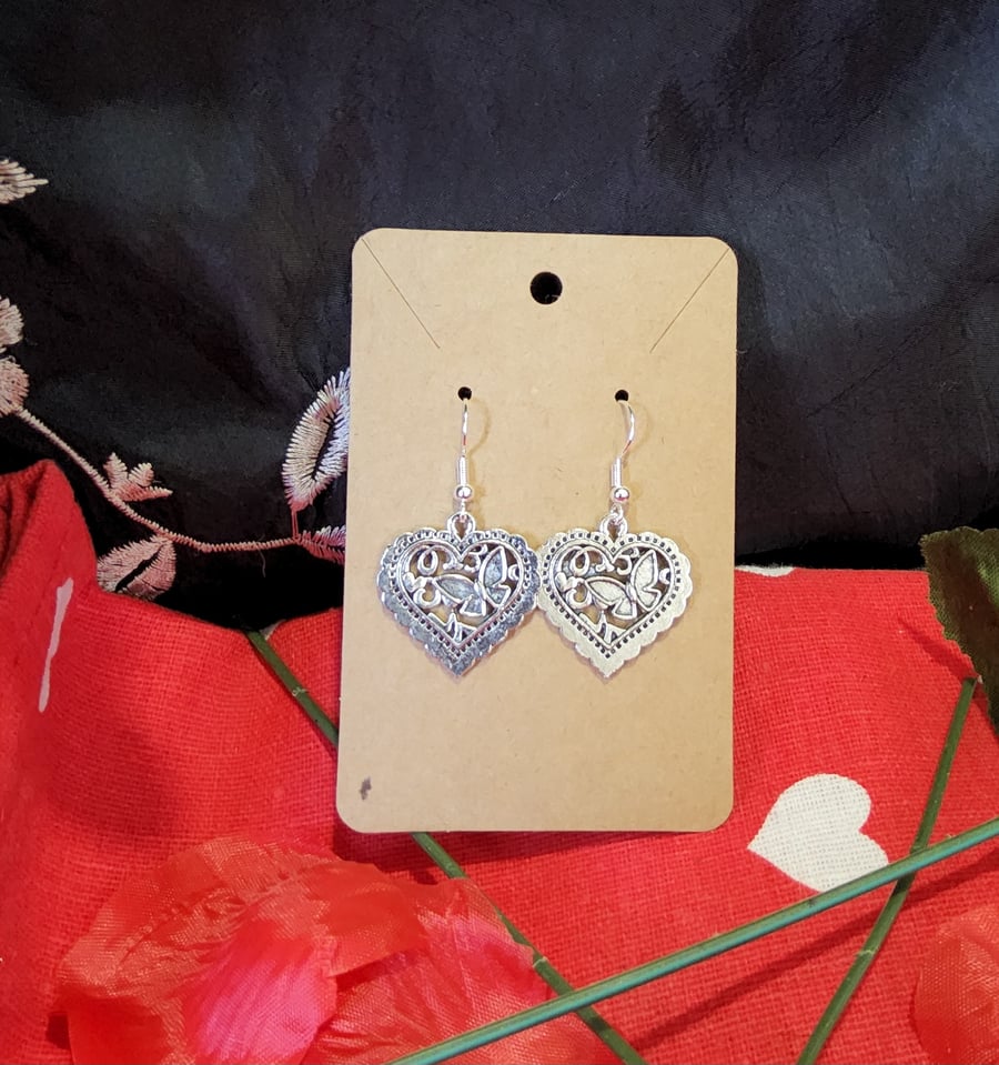 Valentines Earrings - Lace Butterfly Hearts