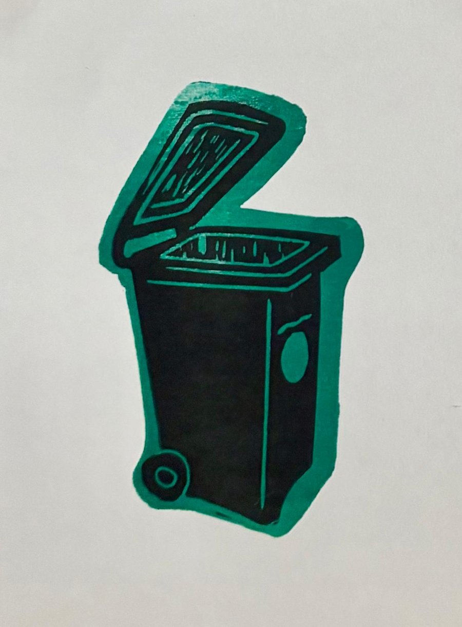 Green Wheelie Bin Lino Print