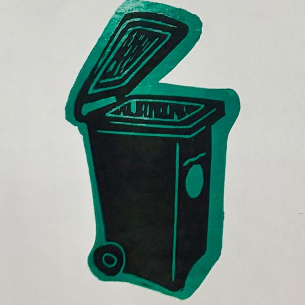 Green Wheelie Bin Lino Print