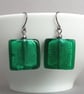 Big Teal Fused Glass Dangle Earrings - Large Emerald Green Square Drop Earrings - Image 4