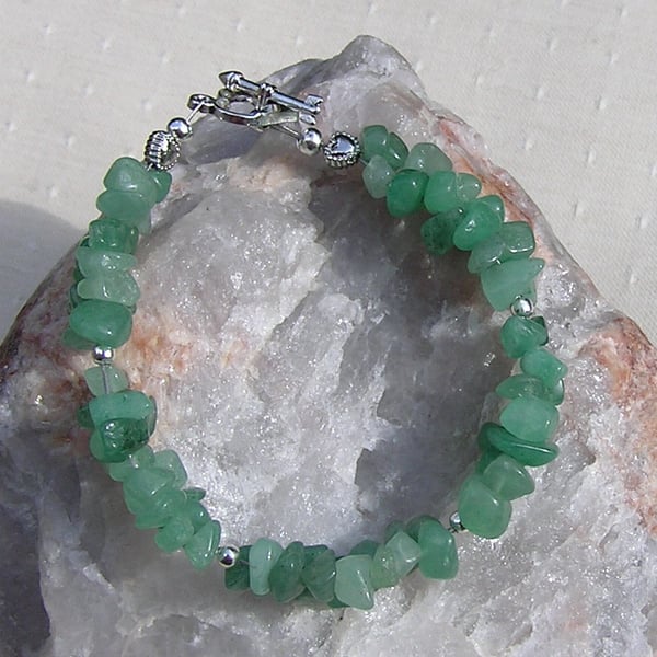 Green Aventurine Crystal Gemstone Beaded Chakra Bracelet "Sweet Leaf"