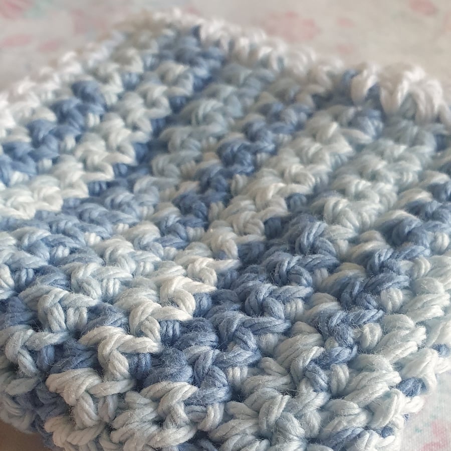 Blue & White Cotton Face Cloth - natural, cotton crocheted, handmade