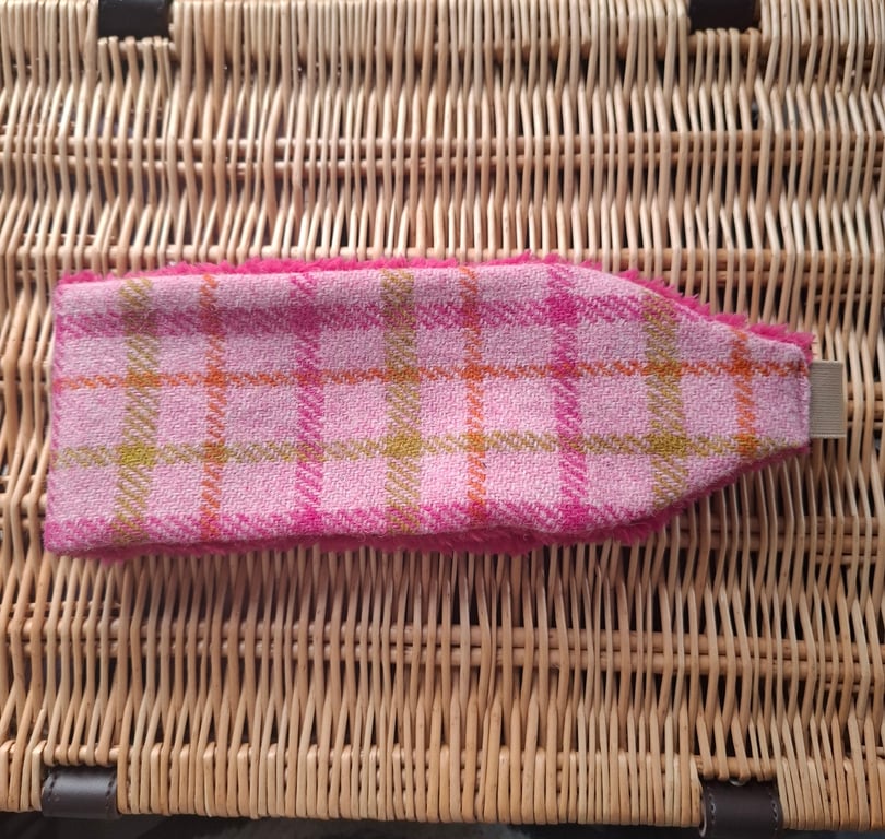 Cosy Earwarmers - Pink Check Harris Tweed 