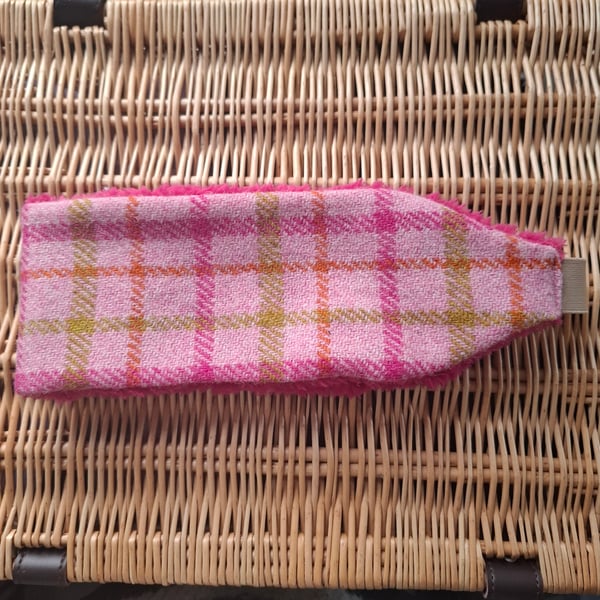 Cosy Earwarmers - Pink Check Harris Tweed 