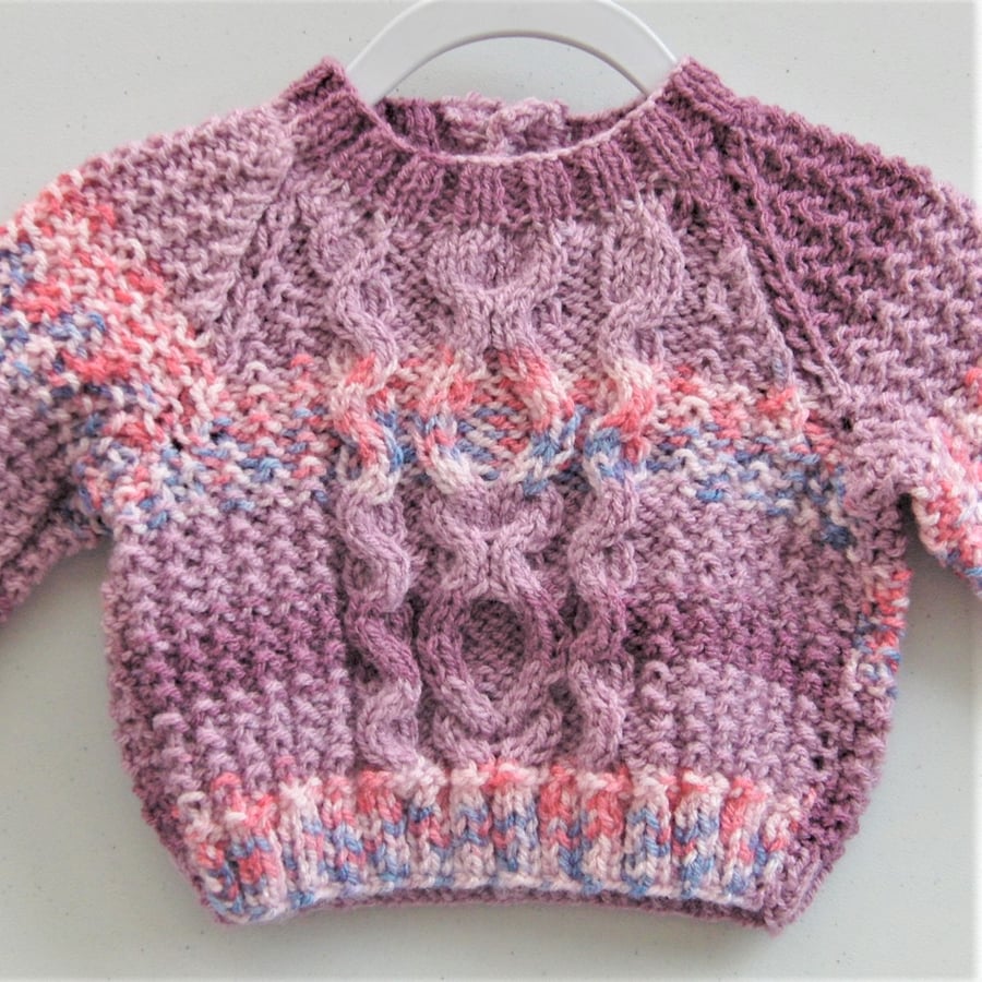 Purple Mix Hand Knitted Cabled Baby's Jumper, Baby Shower Gift, New Baby Gift