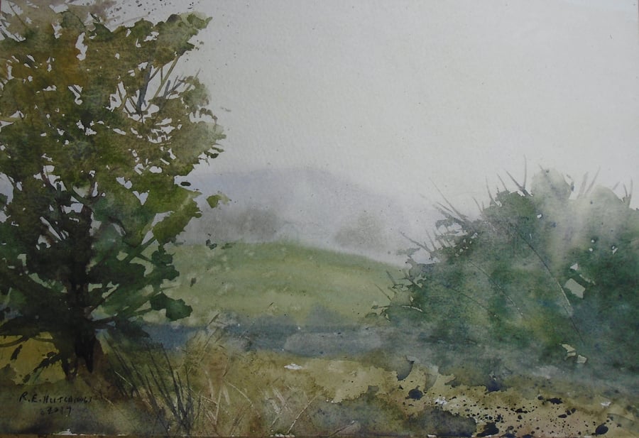 Pybus scout hut early morning (PURE ORIGINAL WATERCOLOUR) A4 size, impressionism