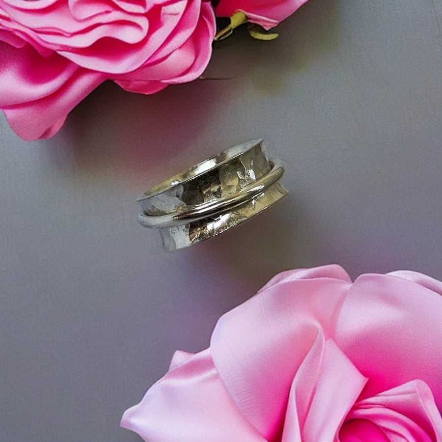 Rustic Sterling Silver Bohemian Spinner Ring,  Unisex Ring