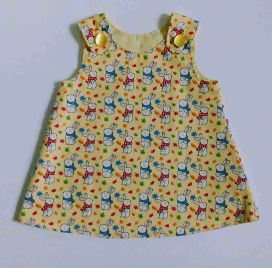 3-6 months,  Summer dress, A Line dress with rabbits, pinafore dress