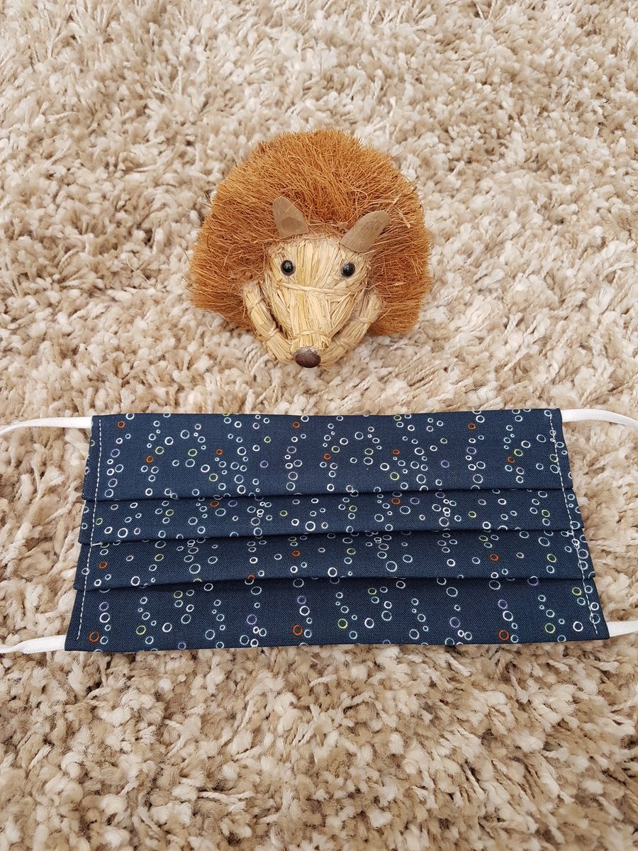 Small Adult or Teenager face covering – Navy bubbles print