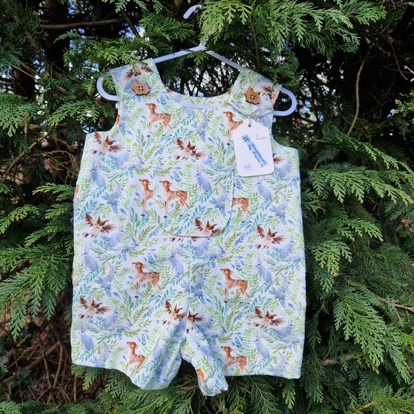 Age: 3m Rabbit, Deer and Owl Needlecord Rompers