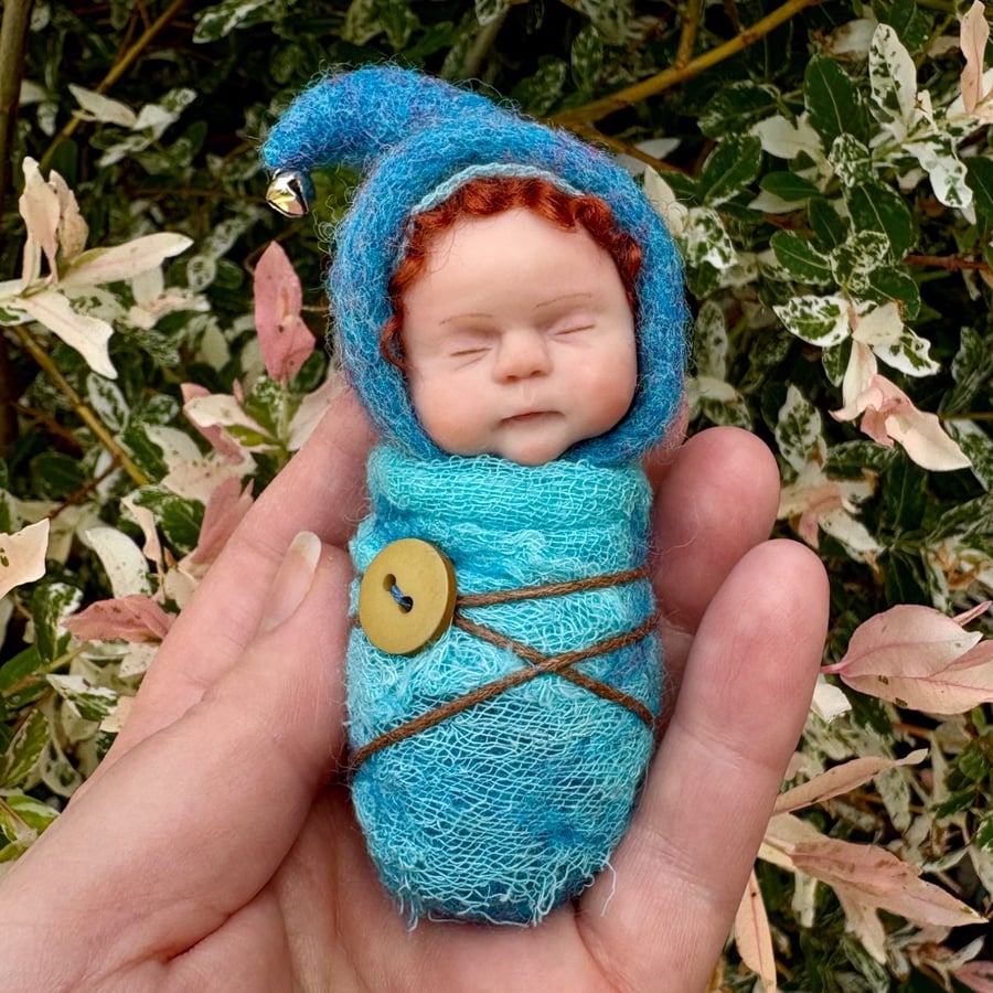 Pixie baby, hand sculpted polymer clay baby pixie, needle felted pixie baby