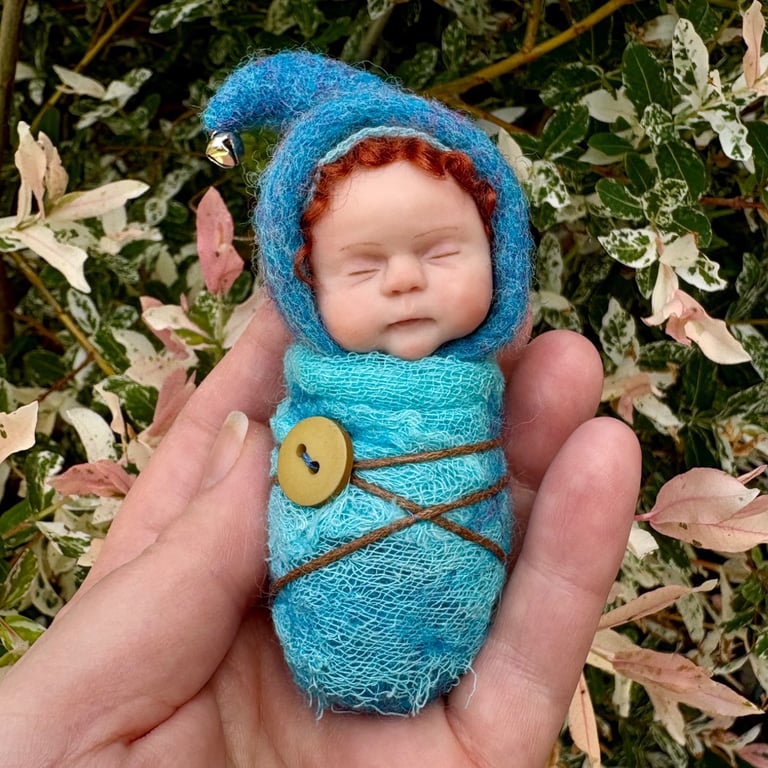 Pixie baby, hand sculpted polymer clay baby pixie, needle felted pixie baby