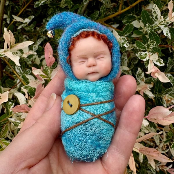 Pixie baby, hand sculpted polymer clay baby pixie, needle felted pixie baby
