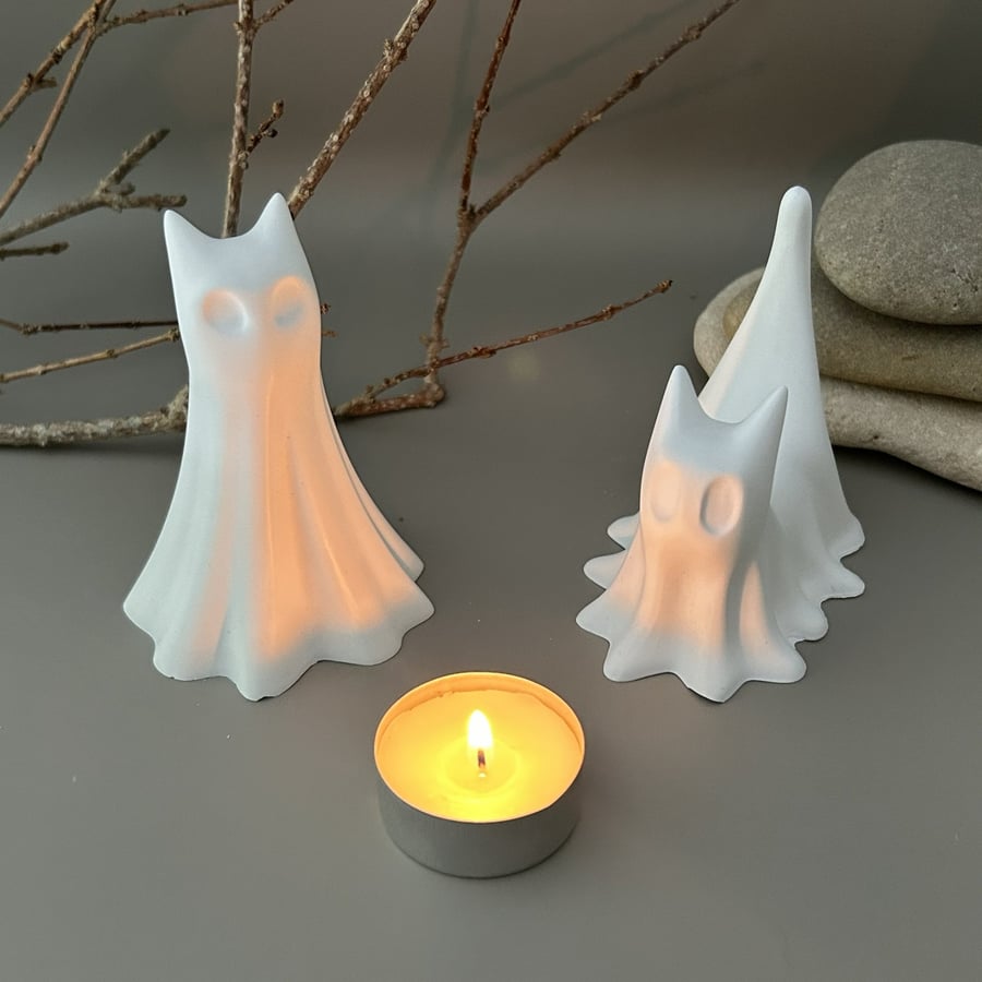 Handmade White Ghost Cats - Sitting or Standing - Halloween Decorations
