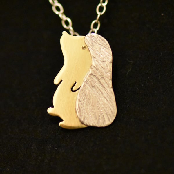 Hedgehog pendant necklace in sterling silver and brass