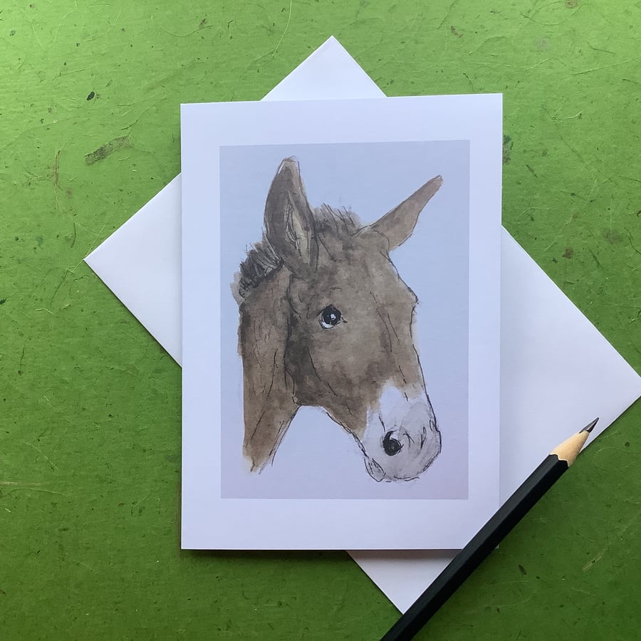 Donkey - greetings card. Blank inside.