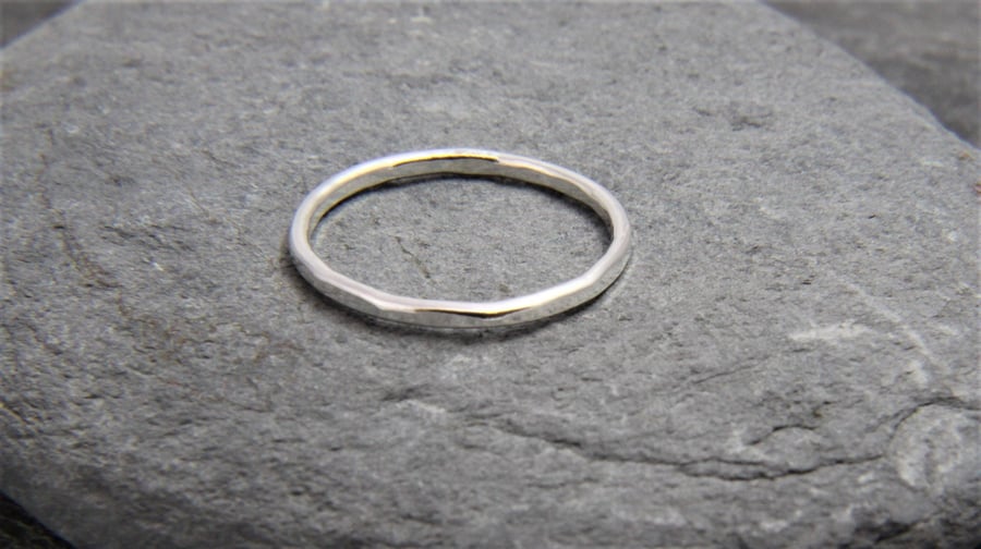 Hammered Skinny Sngle Stacking Ring Band Sterling Silver