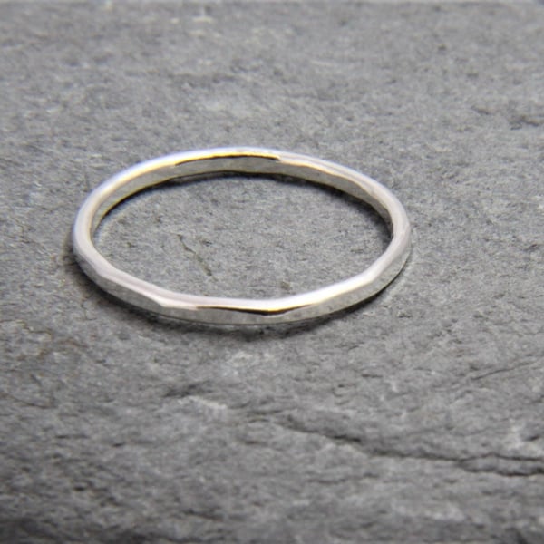 Hammered Skinny Sngle Stacking Ring Band Sterling Silver