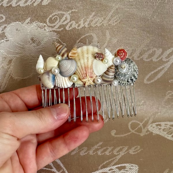Handmade Coastal Seashell Hair Comb – Beach Wedding & Mermaid Hair Accessory