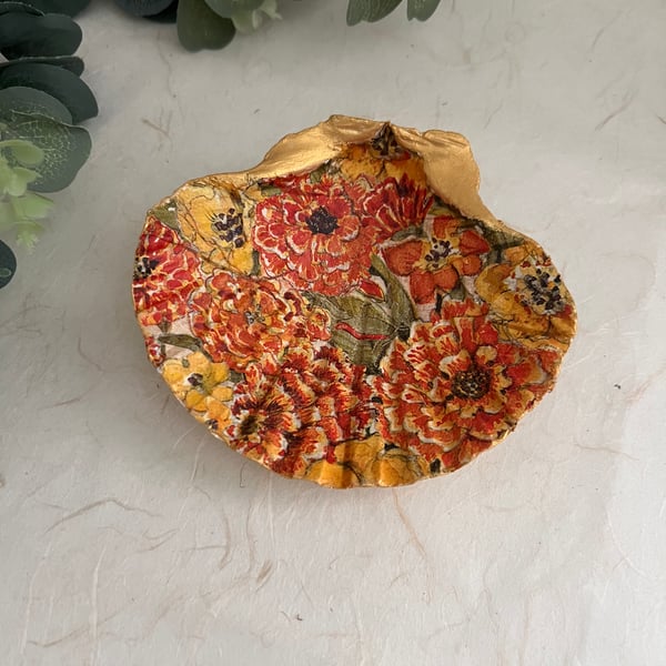 Scallop Shell Trinket Dish, Pretty Florals Decoupage, Jewellery Dish, Pot Pourri