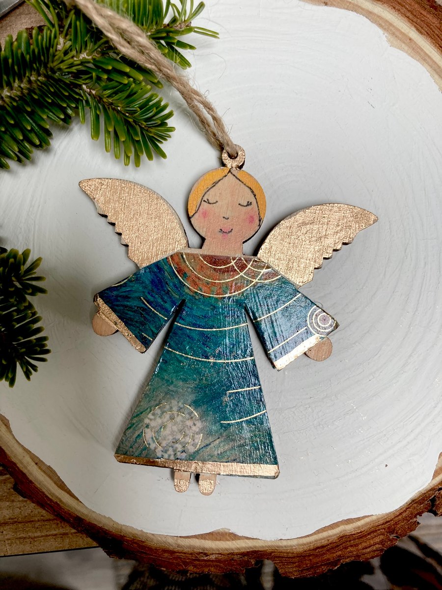 Starry Night Van Gogh Inspired Folk Art Angel Hanging Decoration